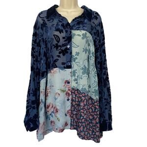 Chaus Top XL Sheer Silk Velvet Burnout Floral Cottagecore Fairy Grunge Vintage